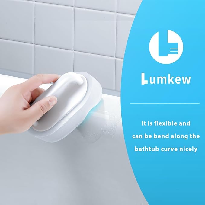 Lumkew Handle Bath Tub Scrubber, Non Scratch Bathroom Scouring Pad, Bathtub Scrubber Soap Scum Remover for Shower Tile Grout Sink Pool Step & Corner, Heavy Duty Cleaning Sponge Scrub, 2 PCS