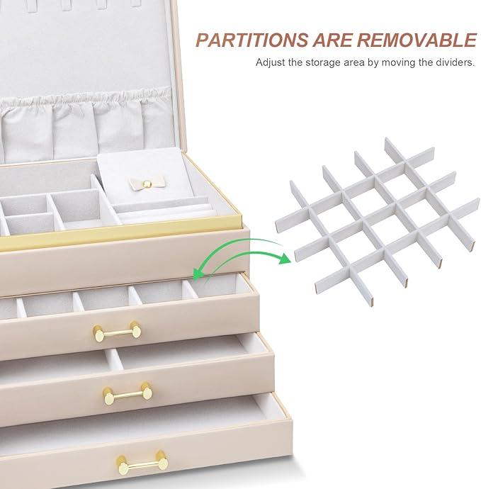 Jewelry Box Organizer for Women Girls, 4-Layer Large Jewelry boxes with 3 Drawers Jewelry Storage Case for Earrings Bracelets Necklaces