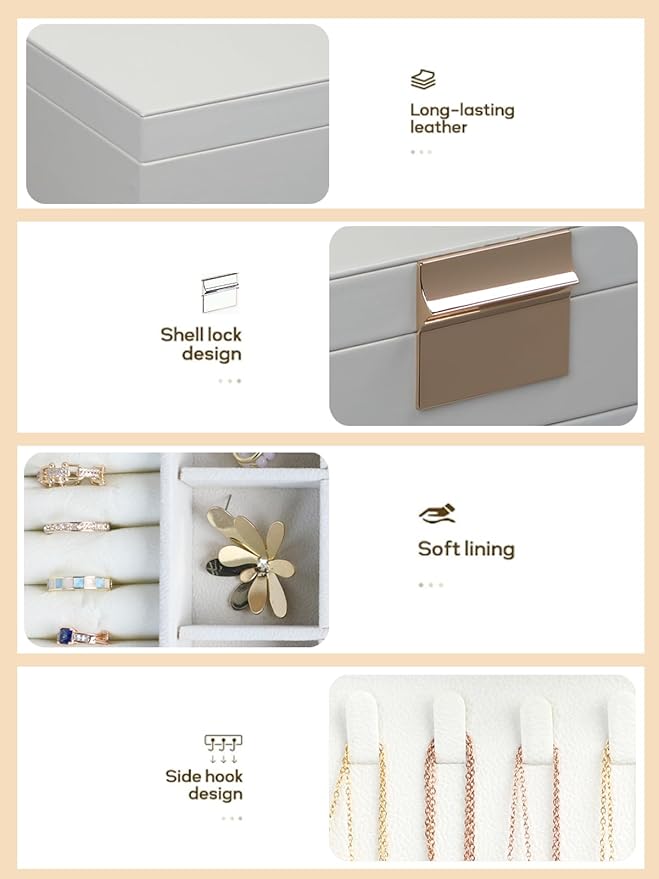 BOOVO Jewelry Boxes for Women, White and Black 4 Layer Large Jewelry Box for Necklace, Bracelet, Earrings, Rings Storage, Jewelry holder Organizer for Girls Gift (Clear White, 4 layer)