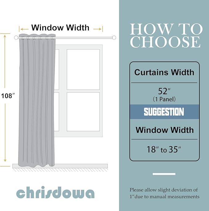 ChrisDowa Blackout Curtains 108 Inches Long for Living Room, Grommet Thermal Insulated Room Darkening Curtains for Bedroom (1 Panel Set, Greyish White, 52W x 108L)
