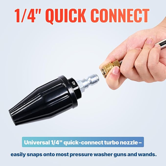 YAMATIC Pressure Washer Tips Turbo Nozzle, 360° Rotating Spray Turbo 3000 PSI 4.0GPM with 1/4" Quick Connector, Compatible with Ryobi, Greenworks, Craftsman, Troybilt, Simpson