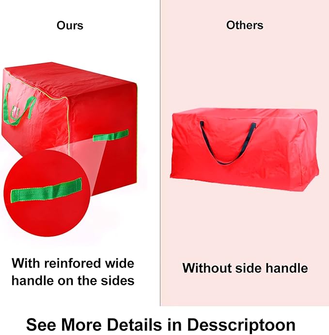 Christmas Tree Storage Bag - Fits Up to 9 Foot, Durable Large Container Protects from Dust, Reinforced Wide Handle and Dual Zipper - Heavy Duty to Hold 9ft Artificial Tree, Red