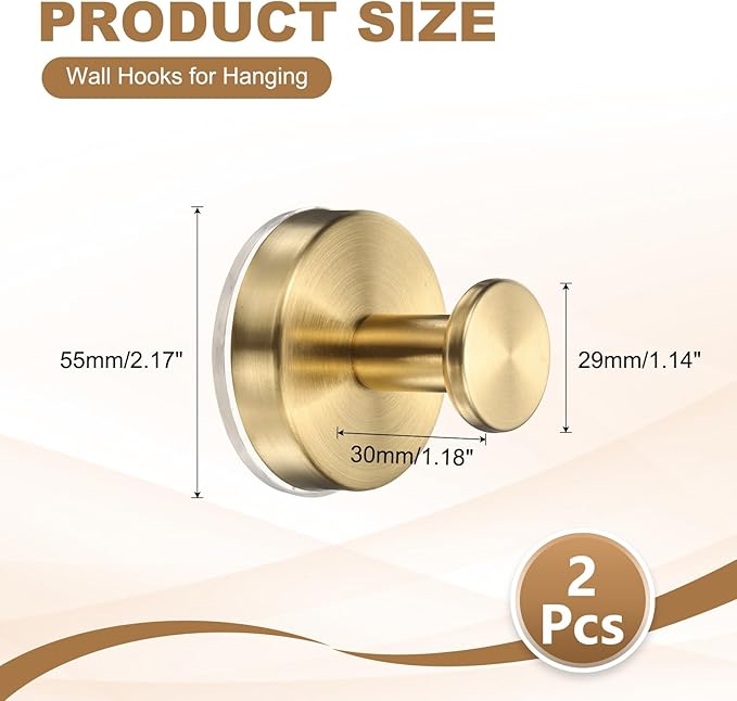2 Pack Towel Hooks for Bathroom, Wall Hooks Suction Cup No-Drill Door Hanger Apply to Shower/Kitchen/Bedroom/Hanging Coat/Towel/Robe (Gold)