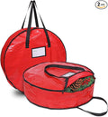 ProPik Christmas Wreath Storage Bag 30" - Garland Holiday Container with Tear Resistant Material - Featuring Heavy Duty Handles and Transparent Card Slot - 2 Pack (30 Inch, Red)