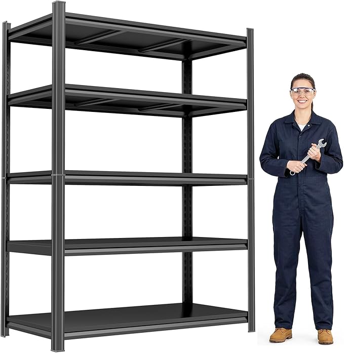 Metal Garage Shelving Unit,Heavy Duty 5-Tier Adjustable Storage Rack,Steel Shelving,3000 lbs Capacity,Industrial Shelves for Heavy Tools and Equipment,Ideal for Garage (71"H×36"W×14"D With Fences)