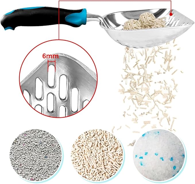 Apidgrowth Cat Litter Scoop-Metal Cat Scooper-Long Handle Scoop,Cat Scooper-Poop Sifting-Mesh Shovel-Suitable for Cat Litter Box(Blue)-Christmas