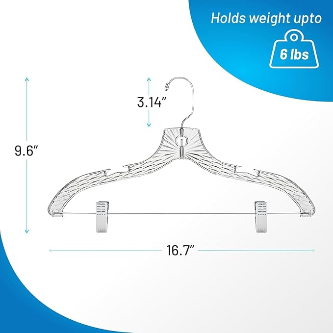 Clothes Hangers with Clips Plastic Set of 50 Pack Heavy Duty Hangers Dresses, T-Shirts Shirt Suit Hangers for Closet Organization Crystal Clear Hanger Pants Skirt Hanger Women and Men