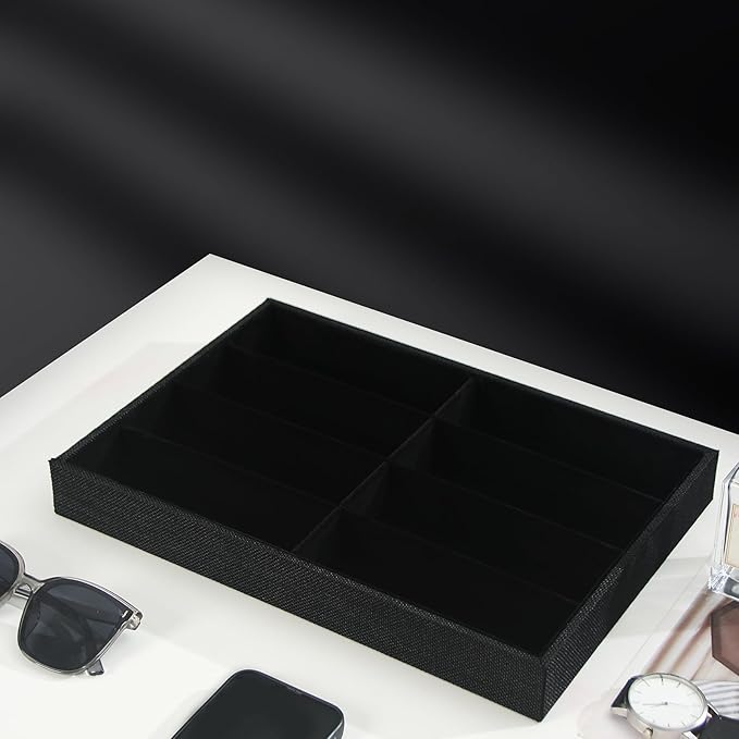 Julysky Sunglass Organizer Tray,8 Grids Watch Holder Display Jewelry Tray for Drawer, Jewelry Display Organizer Tray Box for Men （Black