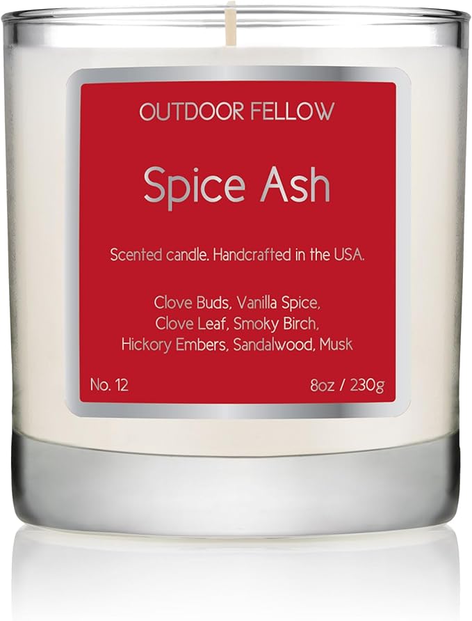 Outdoor Fellow Spice Ash Candle | Luxury Scented Candle with Coconut & Apricot Wax Blend | Clove, Smoky Birch, Sandalwood & Musk | 40+ Hour Burn Time | Perfect for Home or Gifting (8oz)