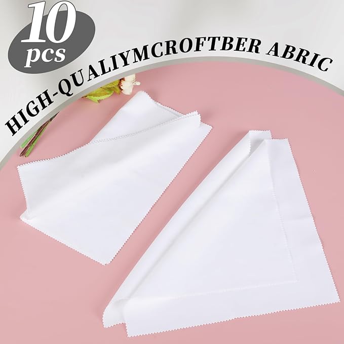 Silver Polishing Cloth, Jewelry Cleaning Kit, 10PCS Cleaning Polishing Cloth 2PCS White Cotton Gloves, Jewelry Cleaner Cloth for Sterling Silver Jewelry, Gold, Platinum, Silverware, Diamonds, Gemstone