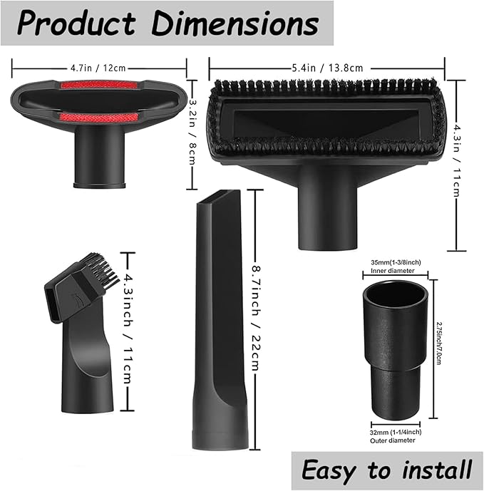 9 Pcs Universal Shop Vac Accessories Kit 1 1/4 inch & 1 3/8 inch Shop Vac Attachments with Wet Dry Plastic Vacuum Hose Adapter Extension tube for Vacuum Cleaners Accessories