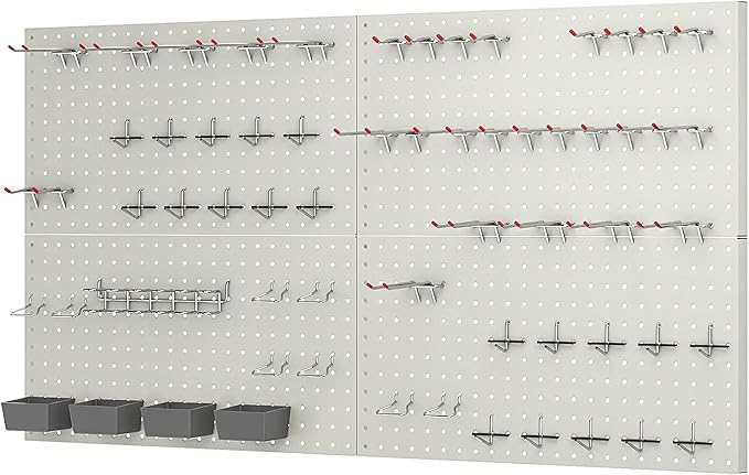Pegboard Smith 48x24 inch Gray Metal Pegboard Kit for Wall Organization with Hooks, Pegboard Bins, and Utility Tools Storage Board, Efficient Tool Organizer Peg Board