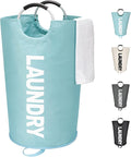 Maxsilan 90L Large Laundry Basket, Freestanding Tall Clothes Hamper, Collapsible Laundry Bag, Light Blue