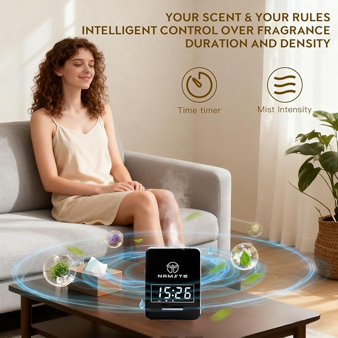 Smart Waterless Diffuser HVAC Scent Machine with Clock & Bluetooth Control 3000 Sq.Ft - Essential Oil Level Monitoring 300ML Diffusers Cold Air Tech for Large Room Home Office Aromatherapy