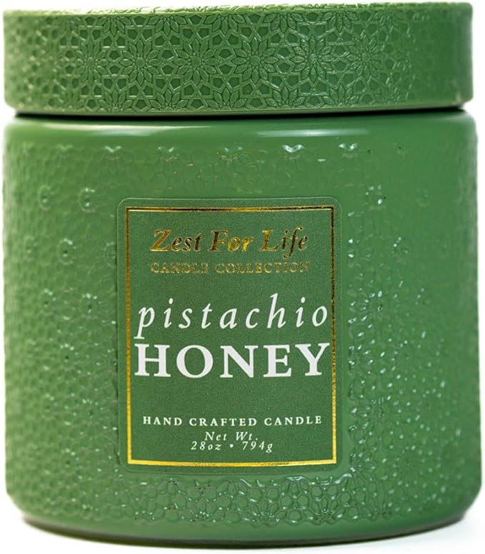 A Cheerful Giver - 28oz Large Scented Candle Jar with Lid- Zest for Life - 130 Hours of Burn Time, Gift for Women (Large, Pistachio Honey)
