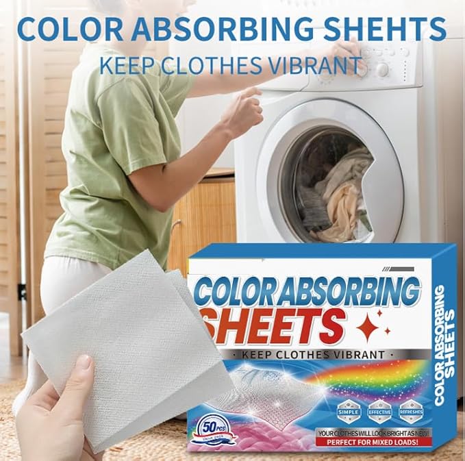 Color Absorbing Sheets for Laundry, Colour Catcher Colour Protection Sheets (1 pack x 50 PCS),Prevents Color Bleeding, Mixed Load Safe