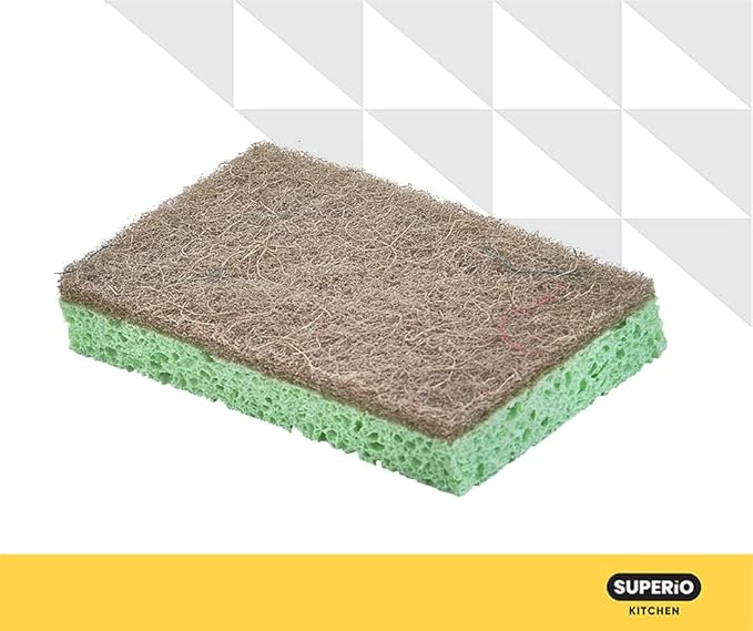 Superio Non-Scratch Cellulose Sponge Scrub Heavy Duty Kitchen Sponges Scrubbers with Scouring Pad (1)