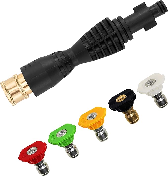 PWACCS Pressure Washer Gun Adapter Kit – Power Washer Gun Fittings with 1/4" Quick Connect Socket – 5 Spray Nozzles Include – Compatible with Ryobi, Powerclean, Portland and Husky