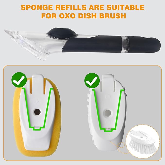 Sponge Brush Refills for OXO Soap Dispensing Dish Brush - 6 Pack Dish Cleaning Soap Dispensing Head Replacement for Scrubber