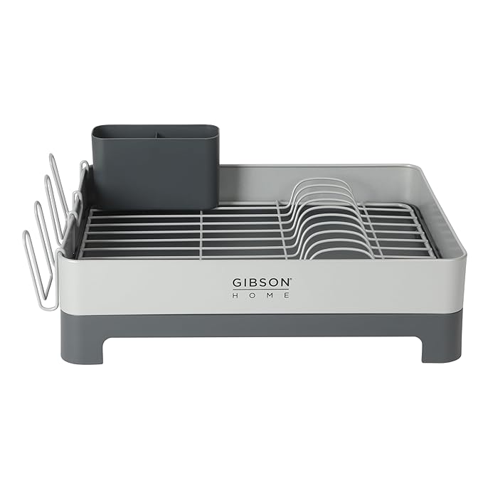 Gibson Home Nestcraft Full Size Rust Resistant Dish Rack with Drain Board and Flatware Caddy - Grey