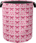 Pink Bow Laundry Hamper - Pink Laundry Basket with Handles, Space Saving Foldable Design for Nursery, Dirty Clothes Storage Basket for Women Girls