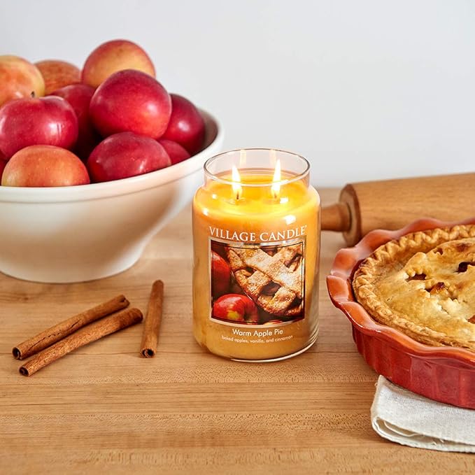 Village Candle Warm Apple Pie Large Glass Apothecary Jar Scented Candle, 21.25 oz, Brown (Pack of 6)