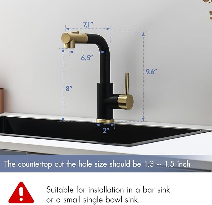GIMILI Modern Bar Sink Faucet for Kitchen Sink Single Handle with Pull Out Sprayer Hot and Cold Prep Sink Faucet Black and Gold