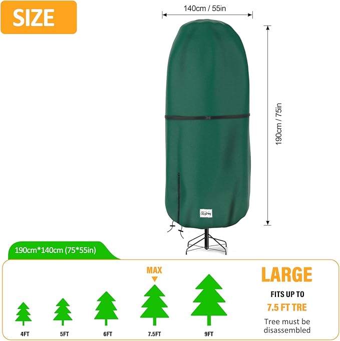 Upright Christmas Tree Storage Cover, Tear Resistant Adjustable 7.5 FT Christmas Tree Storage Bag for Artificial Tree Standing with Ornaments,Christmas Xmas Cover Waterproof, Dustproof