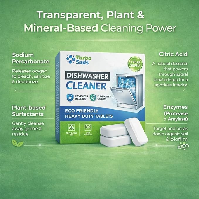 Dishwasher Cleaner and Deodorizer XL Tablets – Heavy-Duty Descaler & Odor Remover for Hard Water, Removes Spots & Residue, Enhance Drying & Shine, 12 Pack (1 Year Supply)