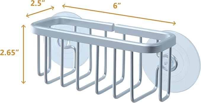 SunnyPoint NeverRust Kitchen Sink Suction Holder for Sponges, Scrubbers, Soap, Kitchen, Bathroom, 6"L x 2.36" W x 2.56"H , Aluminum (Mat Silver, Set of 1)