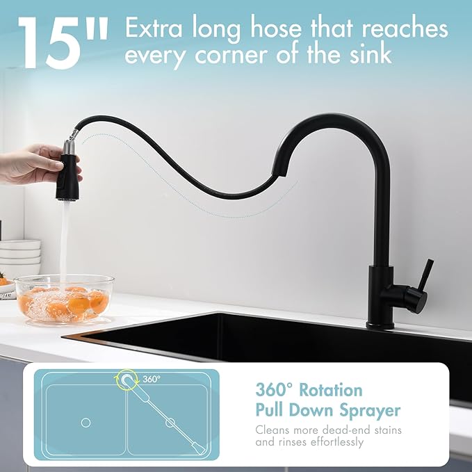 GIMILI Black Kitchen Faucet with Pull Down Sprayer Single Hole Kitchen Sink Faucet Suitable for Farmhouses RV Laundry Room Outdoor and Campers