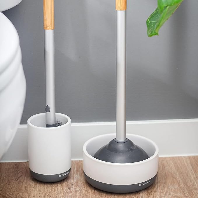 Full Circle Scrub Queen, Bathroom Toilet Brush with Ceramic Holder and Diatomaceous Earth Disk for Mold & Mildew Prevention, More Hygenic Toilet Cleaning Scrubber, Replaceable Head, White