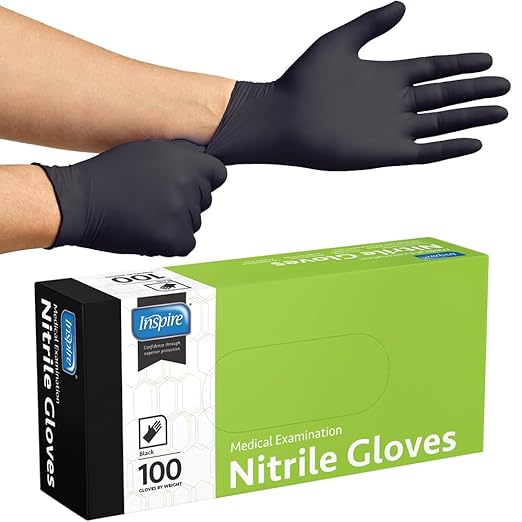 Inspire Case of 1000 Nitrile Gloves | THE ORIGINAL Quality Black Disposable Glove Latex Free | 4.5 Medical Cooking Cleaning Mechanic (Black Size Medium)