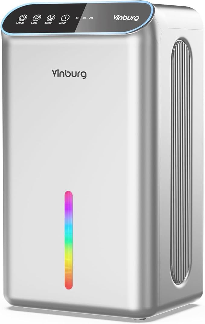 Dehumidifiers for Home (85 OZ Water Tank, 800 sq.ft) Quiet Small Dehumidifier for Basement Bedroom Bathroom with Drain Hose, 3 Gear Timer, Sleep Mode, Auto Shut Off, 7 Color Ambient Light