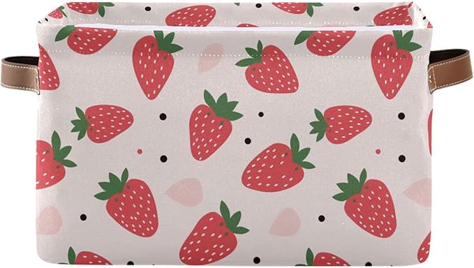 ALAZA Strawberry Polka Dots Foldable Storage Box Storage Basket Organizer Bins with Handles for Shelf Closet Living Room Bedroom Home Office 2 Pack