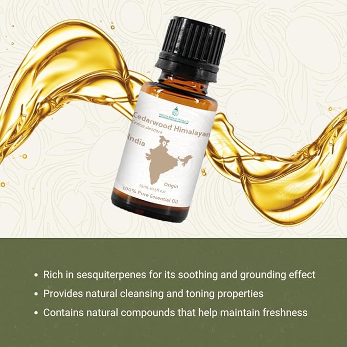 Cedarwood Himalayan Essential Oil - 100% Pure Steam Distilled Natural Cedarwood Himalayan Oil (Aceite de Cedro) from Natural Biotech NBT India for Aromatherapy & DIY Projects - 8oz