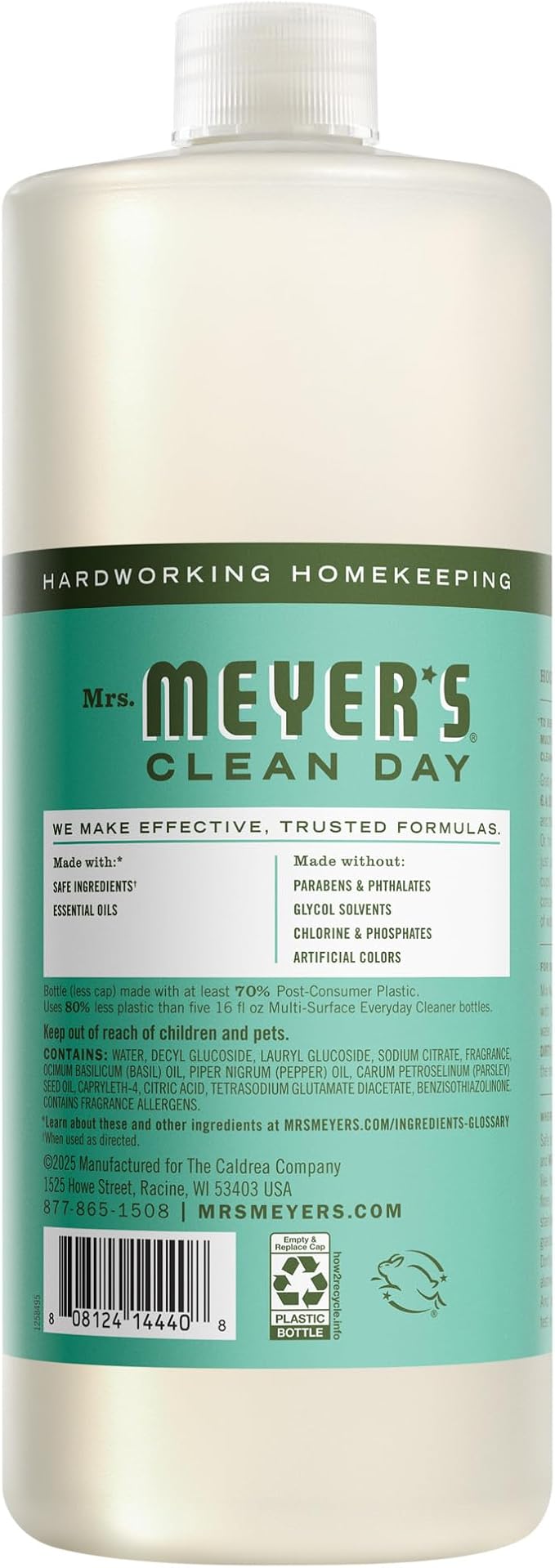 MRS. MEYER'S CLEAN DAY Multi-Surface Cleaner Concentrate, Use to Clean Floors, Tile, Counters, Basil, 32 fl. oz