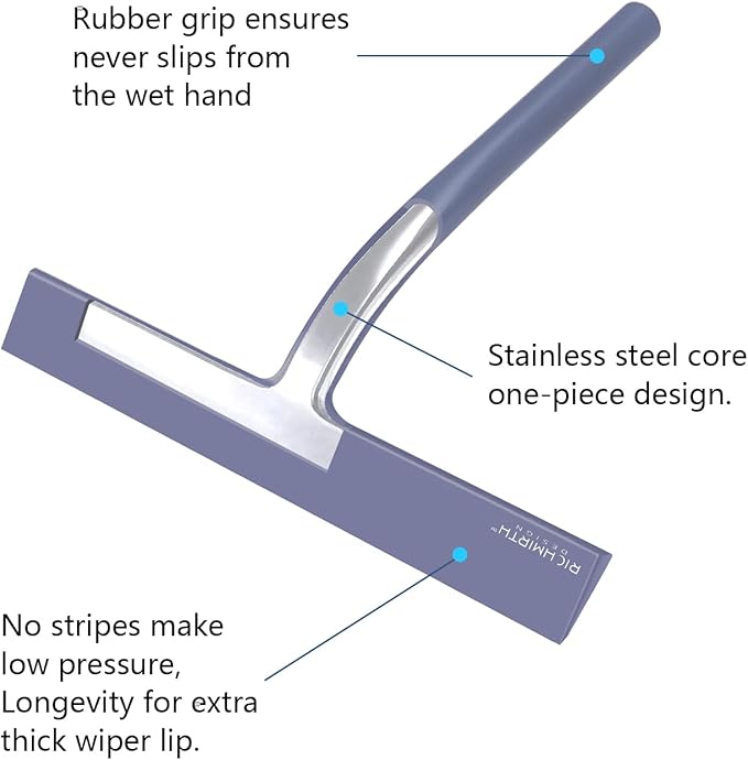 Squiggy for Shower Glass, Richmirth 9" Shower Glass Cleaner Squeegee Silicone Shower Squeegee for Bathroom Mirror Tiles Car Window - Blue