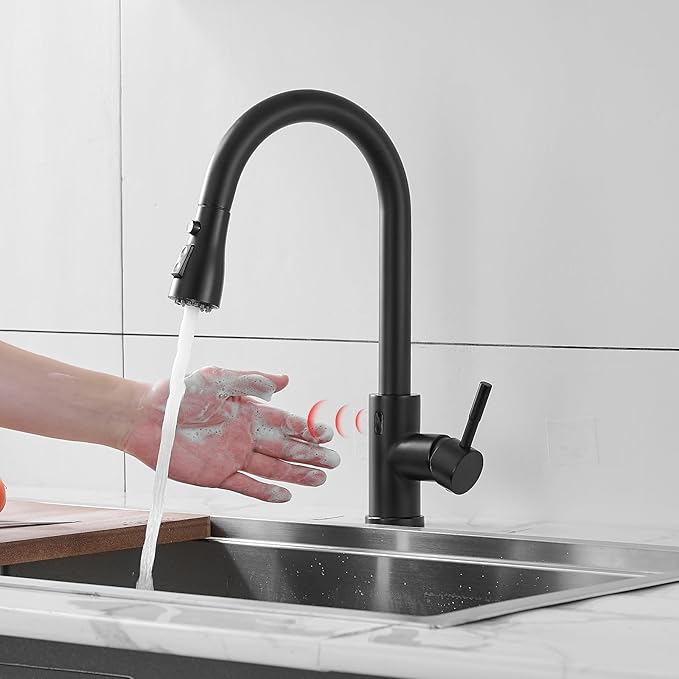 GIMILI Matte Black Touchless Kitchen Faucet with Pull Down Sprayer Motion Sensor Hands-Free Smart Activated Sink Faucet