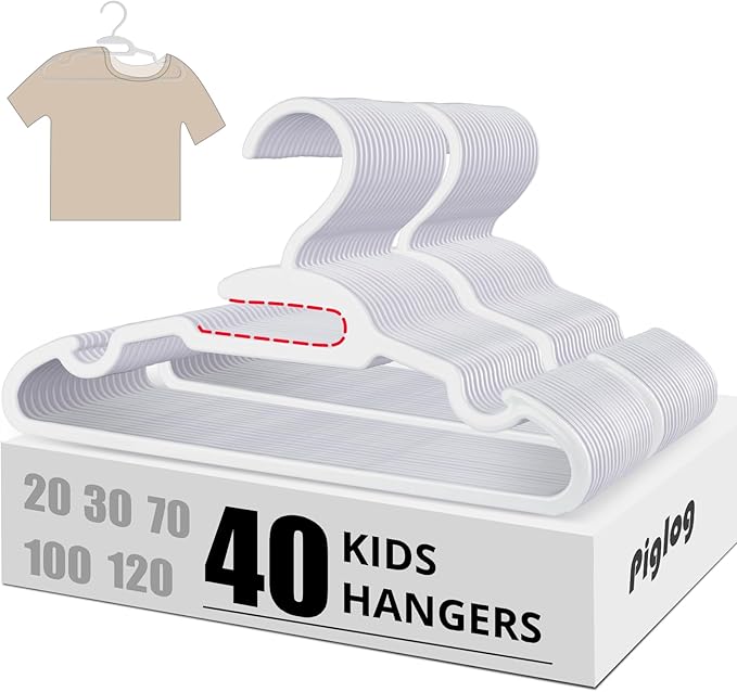 Baby Hangers 40PCS White Kids Hangers for Clothes Closet, Multifunctional Plastic Toddler Hanger for Children Infant Nursery Child Hanger - 11.4 Inch Design for Spacing Saving