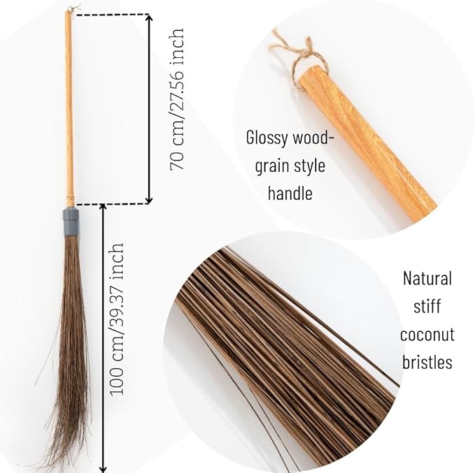 Coconut Natural Broom - 66.93 Inches Length, Heavy Duty Broom for Sweeping Patio, Garden, House, Garage and Other Outdoor Spaces.