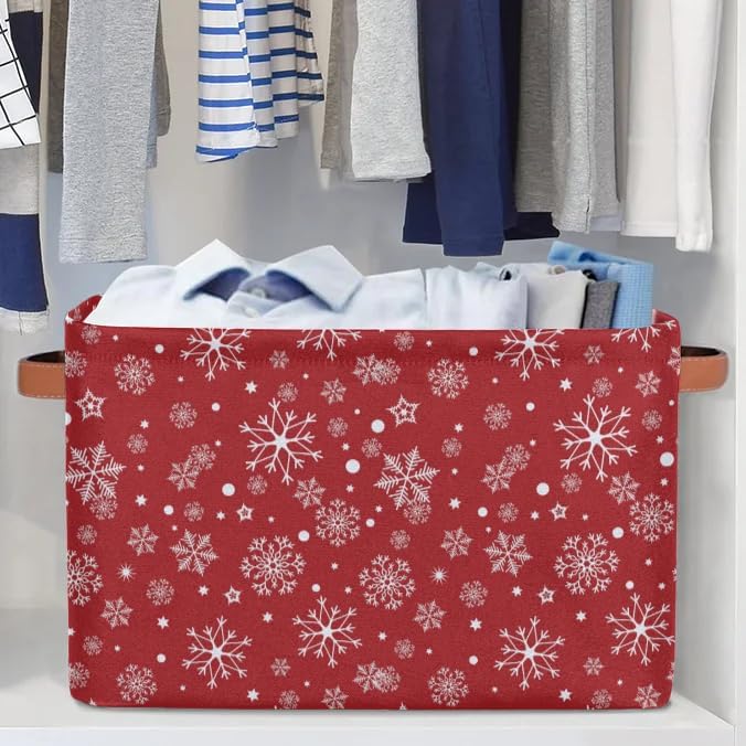 Christmas Snowflakes Cube Storage Baskets,Foldable Storage Box Bin,Waterproof Open Shelves Basket Clothing Organizer Toy Basket Gifts Empty for Bedroom Home Decor