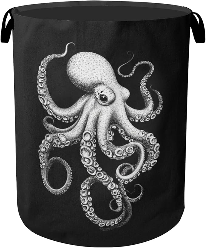 Black Octopus Laundry Basket - Heavy Duty 60L Dirty Clothes Organizer, Water Resistant Foldable Hamper for Men Women
