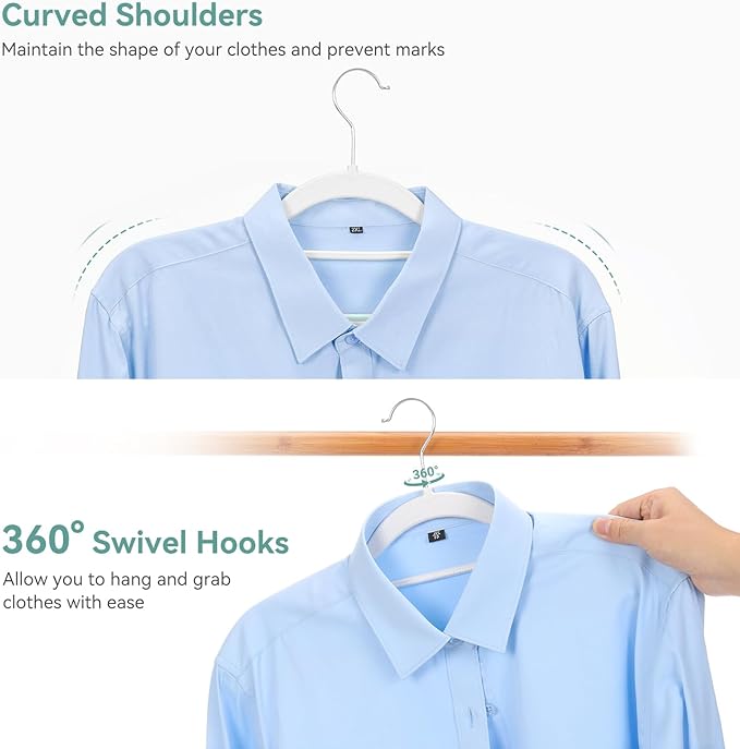 Pack of 50 Coat Hangers, Space-Saving Plastic Clothes Hangers, Non-Slip, 0.2 Inches Slim, 360° Swivel Silver Hook for Shirts, Pants, Suit & Wet/Dry Garments, Blue and White