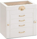 Jewelry Box with 4 Drawers: Display Organizer for Earrings Necklaces - Christmas Gifts for Girls Women (White)