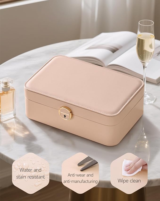 CASEGRACE 2-Layer Jewelry Box with Removable Tray, Portable Jewelry Organizer for Earrings Necklaces Rings, Gift for Women Girls on Birthday Valentine's Day (Amber powder)