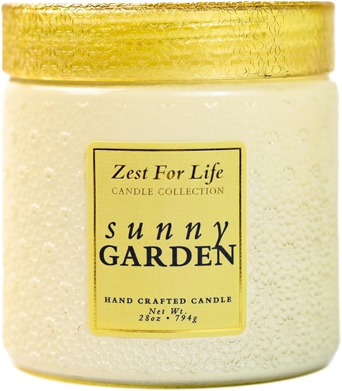 A Cheerful Giver - 28oz Large Scented Candle Jar with Lid- Zest for Life - 130 Hours of Burn Time, Gift for Women (Large, Sunny Garden)