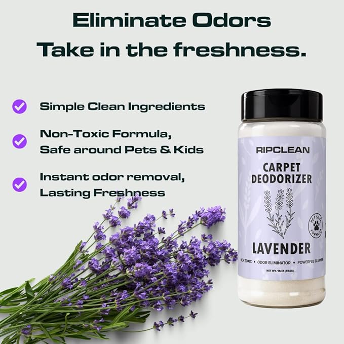 Ripclean Carpet Deodorizer & Freshener Cleaning Powder, Odor Eliminator for Strong Odors & Homes w/Pets, Safe around Kids & Pets, Use on Carpet, Rugs, Upholstery & More (16 Ounce, Lemon)