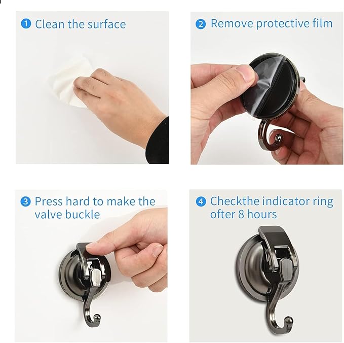 2 Pack Suction Cup Hooks for Shower, Bathroom, Kitchen, Glass Door, Mirror, Tile – Loofah, Towel, Coat, Bath Robe Hook Holder for Hanging – Waterproof Wreath Hanger (2Pack, Gun-Grey)