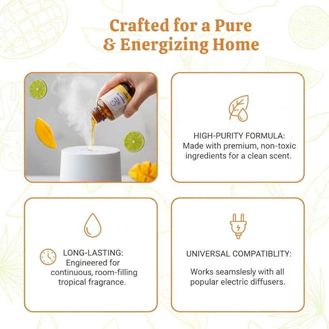 G's Breeze Mango Diffuser Oil – 60ml Soft & Soothing Mango Scent, Long-Lasting Aroma for Nurseries, Bedrooms, & Living Rooms, Easy Refill for Fragrance Oil Diffuser